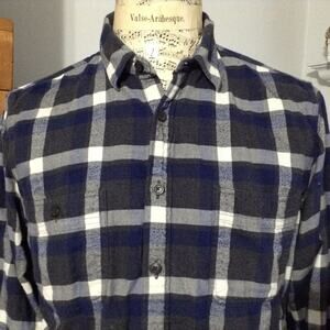 J Crew Flannel Shirt Mens L Blue Plaid Slim Fit Cotton